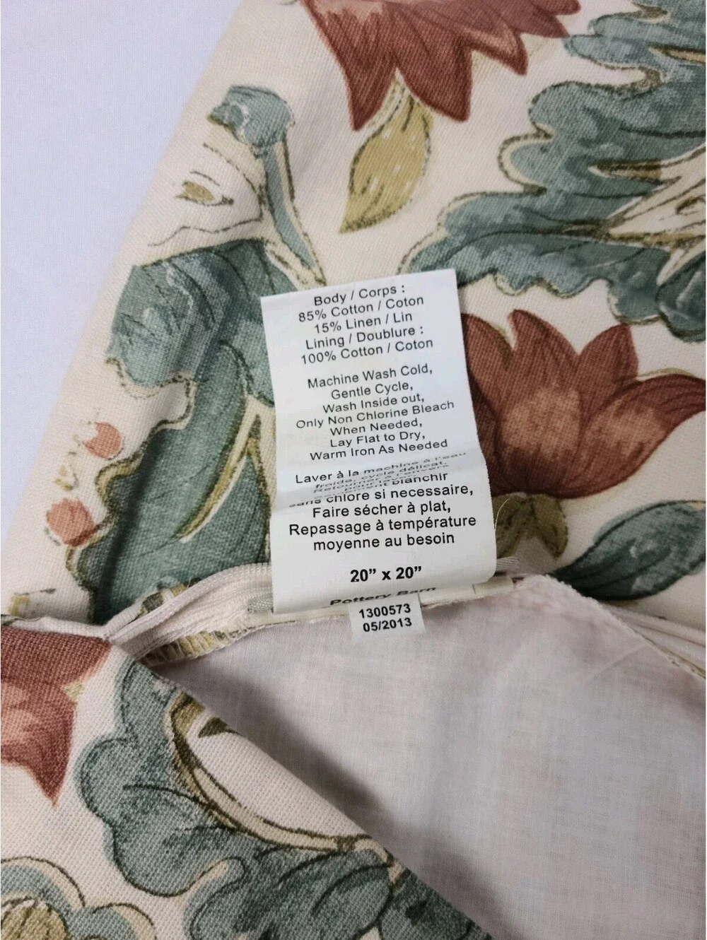 Pottery Barn Floral Paisley Euro Pillow Sham 20x20